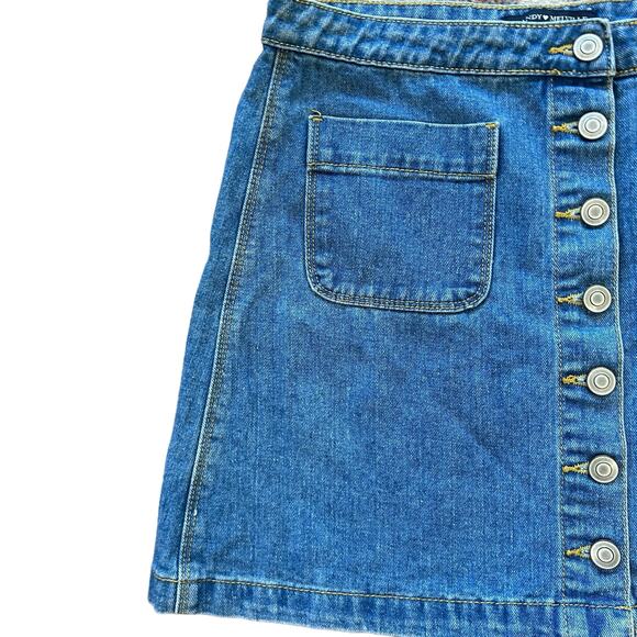 Brandy Melville Denim Mini Skirt Women Junior Medium Blue Jean Button Up Pockets - Picture 4 of 8